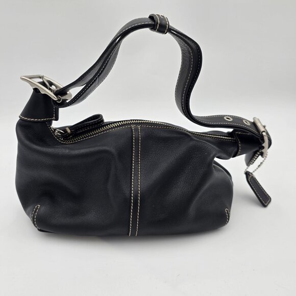 Black Leather Shoulder Bag With Contrast Stitching & Silver Hardware Coach - Picture 1 of 9
